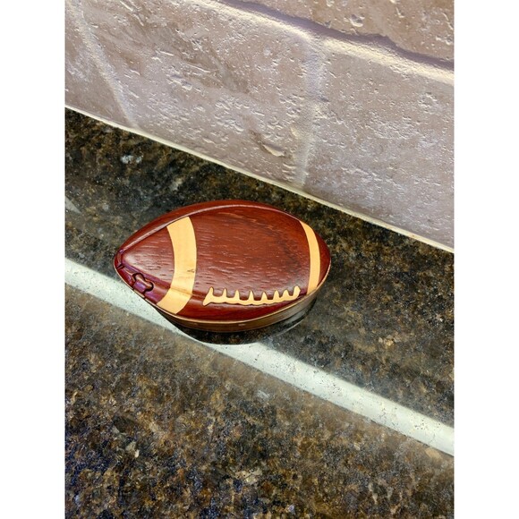 Football Wooden Intarsia Puzzle Box Secret Chamber Handmade Handcrafted - Picture 2 of 6